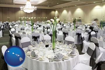 a wedding banquet catering hall - with Hawaii icon